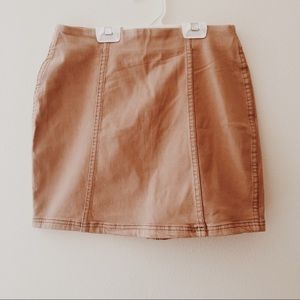 blush pink denim skirt